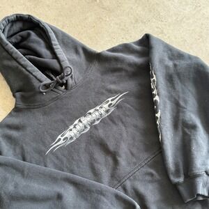 No Fear Vintage Style Flame Graphic Hoodie Black Pullover Sweatshirt Small Y2K